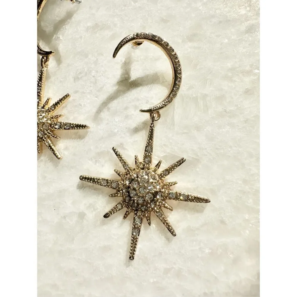 Moon and Star gold color dangle earrings